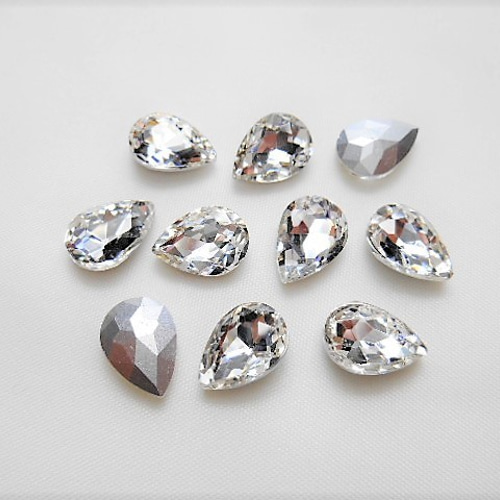 c90☆10×14mm☆しずく型ガラスストーン☆クリスタル色☆10粒