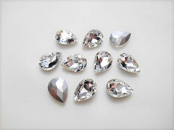 c90☆10×14mm☆しずく型ガラスストーン☆クリスタル色☆10粒