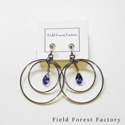 煌めくシルバーフープとアイオライトのノンホールピアス 1枚目の画像