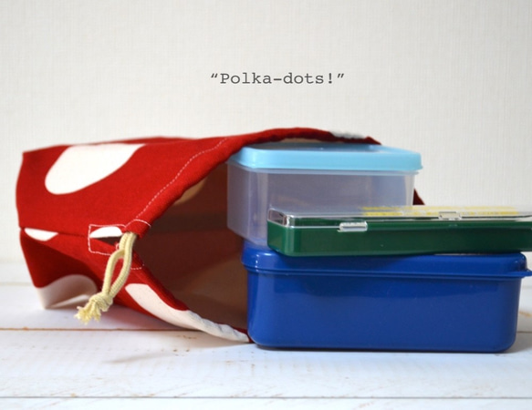 お弁当袋とコップ袋"polka-dots!"レッド 2枚目の画像