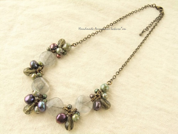 Necklace　グレークォーツ・淡水パール（N1102) 1枚目の画像