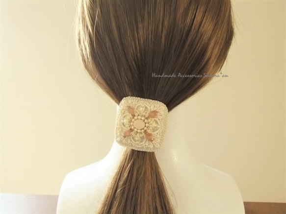 sold/SALE  Hair accessory　ヘアゴム　スクエアレースA（K0589) 5枚目の画像