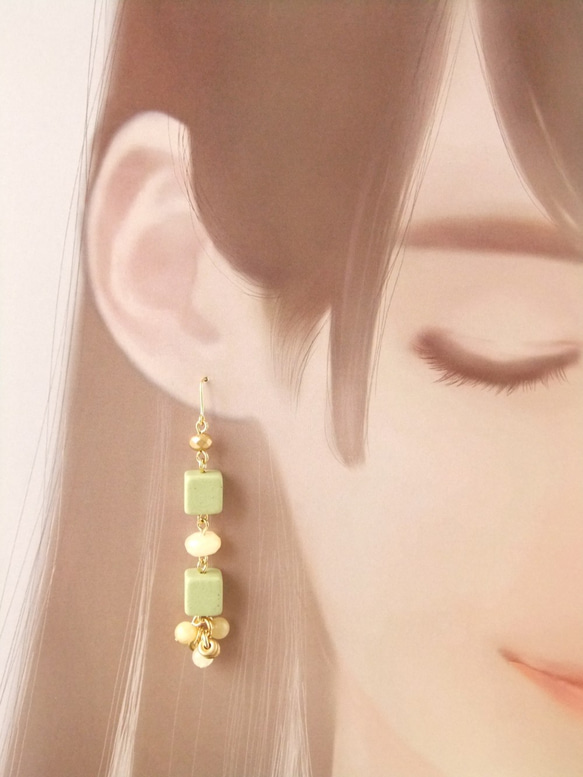 SALE　金具変更OK　Pierces or Earrings　セラミック　ジェイド（P0784） 3枚目の画像