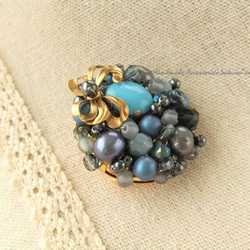 sold/Brooch　リボン　ラインストーン（K0638) 2枚目の画像