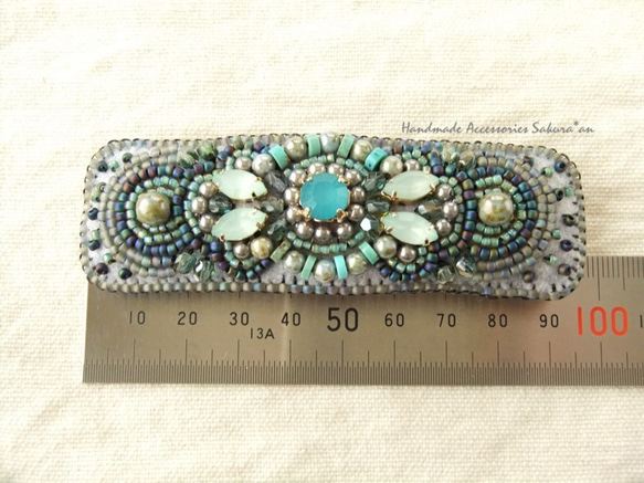 sold/Hair accessory　バレッタ　ビーズ刺繍　（K0641) 4枚目の画像