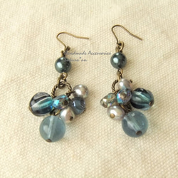 sold/Pierces or Earrings  フローライト　淡水パール（P0793） 3枚目の画像