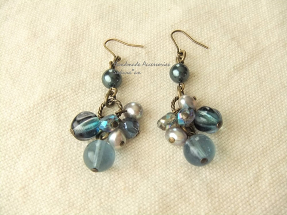 sold/Pierces or Earrings  フローライト　淡水パール（P0793） 3枚目の画像