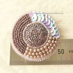 sold/Brooch　まる　ビーズ刺繍　パープル（K0672) 4枚目の画像