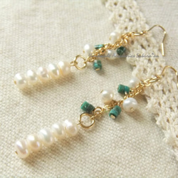 sold/金具変更OK　Pierces or Earrings  ターコイズ　淡水パール（P0816） 2枚目の画像