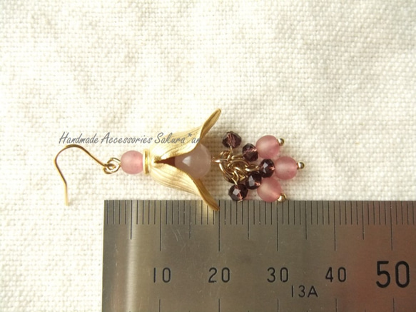 金具変更OK　Pierces or Earrings  ローズクォーツ　花（P0822） 4枚目の画像