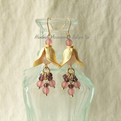 金具変更OK　Pierces or Earrings  ローズクォーツ　花（P0822） 5枚目の画像