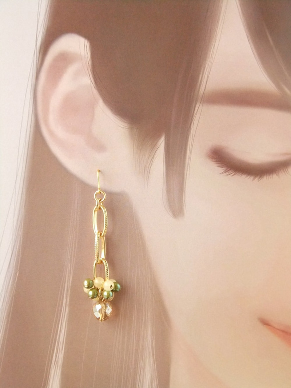 SALE　金具変更OK　Pierces or Earrings  クォーツ　ジェイド（P0847） 3枚目の画像