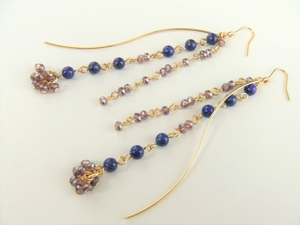 sold/金具変更OK　Pierces or Earrings　ラピスラズリ　カットガラス（P0857） 2枚目の画像