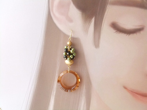 SALE  金具変更OK　Pierces or Earrings　スモーキークォーツ　ヴィンテージ（P0898） 3枚目の画像