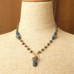 sold/Necklace　ブルーアパタイト　淡水パール（N1196) 5枚目の画像