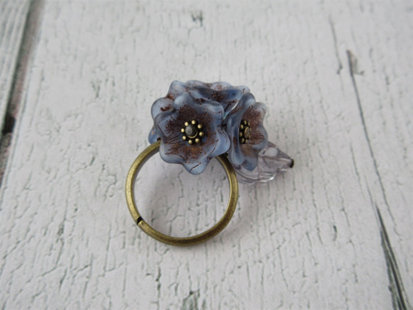 sold/Ring　フリーサイズ　チェコ　花（Ｋ0840) 3枚目の画像