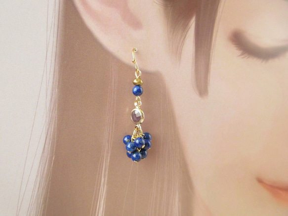 金具変更OK　Pierces or Earrings　ラピスラズリ　ガラス（P0942） 3枚目の画像