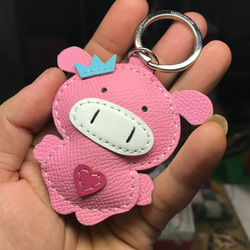 {Leatherprince 手工皮革} 台灣MIT 粉色 可愛 小豬 純手工縫製 皮革 鑰匙圈 第1張的照片