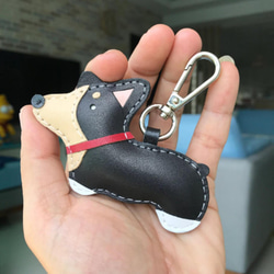 {Leatherprince手作りの革}台湾MIT黒かわいいKeji手作り縫製革ロブスタークラスプキーホルダー 1枚目の画像