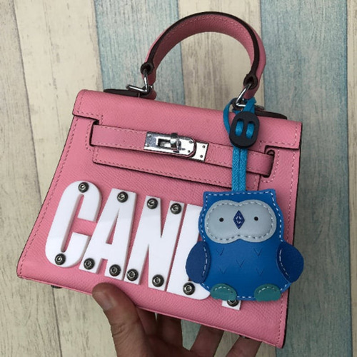 レザープリンハンドメイドレザー}台湾MITブルーかわいいフクロウ