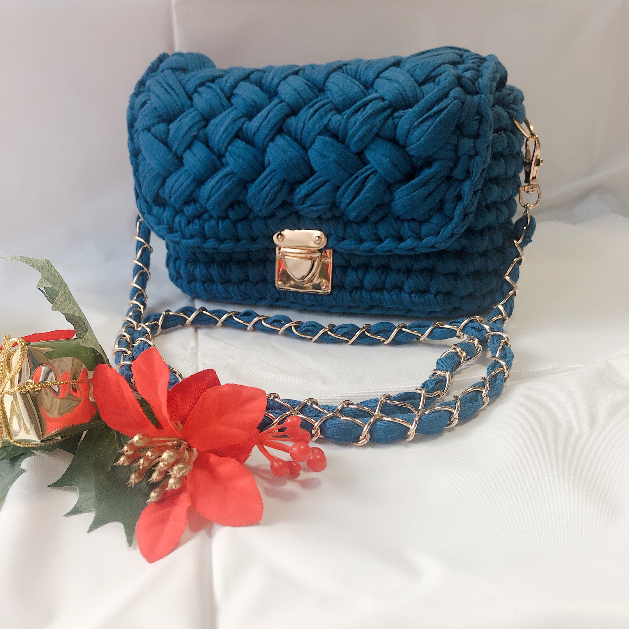 ズパゲッティ バッグ☆アクア☆2way☆チェーンバッグ☆ショルダー  