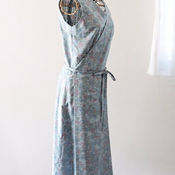 着物リメイク：紬のカシュクールワンピース（水色） 3枚目の画像