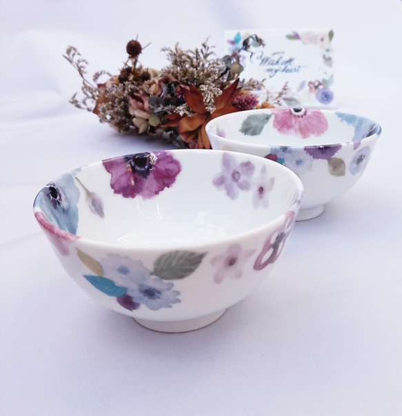 ［再販］　水彩画調お花のお茶碗 1枚目の画像