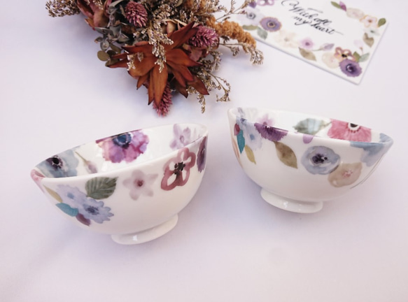 ［再販］　水彩画調お花のお茶碗 3枚目の画像