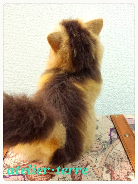 ソマリ 猫 羊毛フェルト アニマルドール フェルティング アート 猫人形 インテリア ウェルカムドール 5枚目の画像