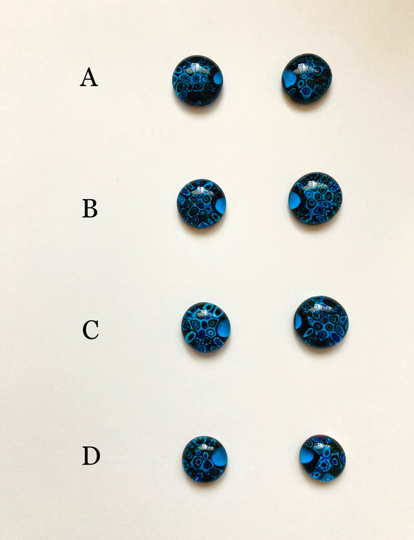 デザイン&金具が選べる三日月デザインベネチアンガラスミルフィオリアクセサリーtypeC 青月に癒されるデザイン 1枚目の画像