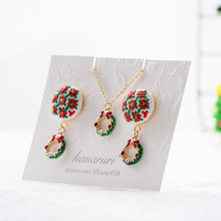 クリスマスコフレ☆刺繍のイヤリング(ピアス)&ネックレス《ポインセチア》 4枚目の画像