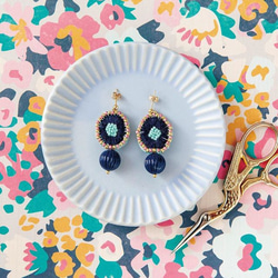キット＞刺繍 ピアス 制作キット/ サーカス（NAVY）ビーズ刺繍 手作り 