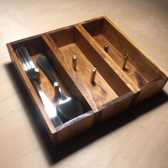 實木刀叉盒- 黃銅 - 木盒 第2張的照片