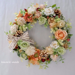 アプリコット：rose&strawflower wreath 1枚目の画像