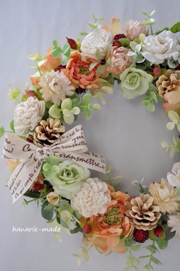 アプリコット：rose&strawflower wreath 2枚目の画像