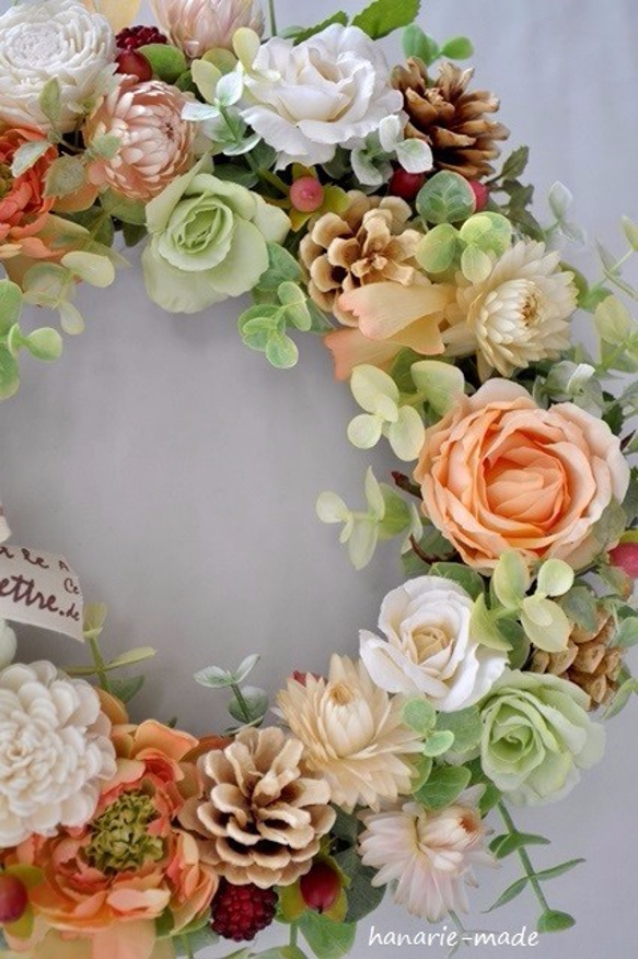 アプリコット：rose&strawflower wreath 3枚目の画像