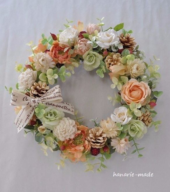 アプリコット：rose&strawflower wreath 4枚目の画像