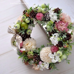 再販mini-wreath　17cm：白い小花と ｼｭｶﾞｰｱｯﾌﾟﾙ 3枚目の画像