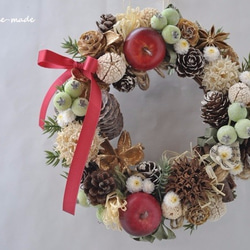 mini-wreath　18cm：赤いリンゴとグリーンベリーのリース 2枚目の画像