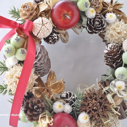 mini-wreath　18cm：赤いリンゴとグリーンベリーのリース 7枚目の画像