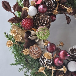 mini-wreath　16cm：グリーンコニファーと木の実 2枚目の画像