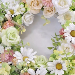 Mさまオーダー：白いバラとマーガレット　コットンリボンをそえて：wreath 3枚目の画像
