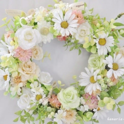 Mさまオーダー：白いバラとマーガレット　コットンリボンをそえて：wreath 4枚目の画像