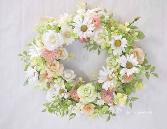Mさまオーダー：白いバラとマーガレット　コットンリボンをそえて：wreath 5枚目の画像