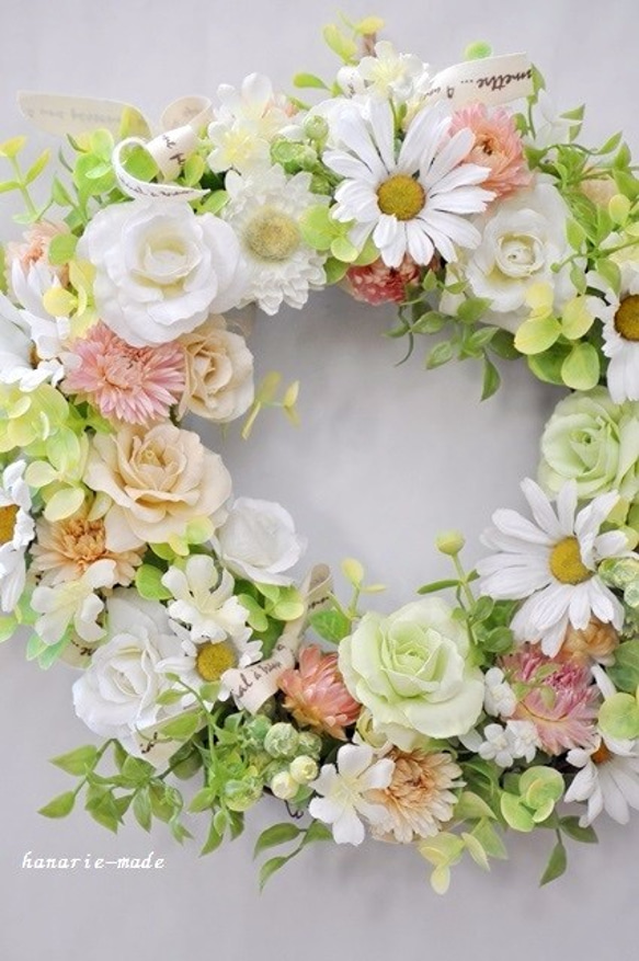 Mさまオーダー：白いバラとマーガレット　コットンリボンをそえて：wreath 6枚目の画像