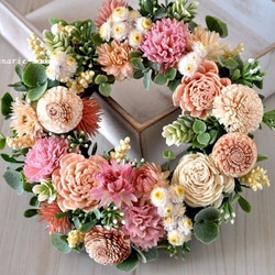 ｓサイズ　pink sola flowers wreath：ピンクのカーネーション 3枚目の画像