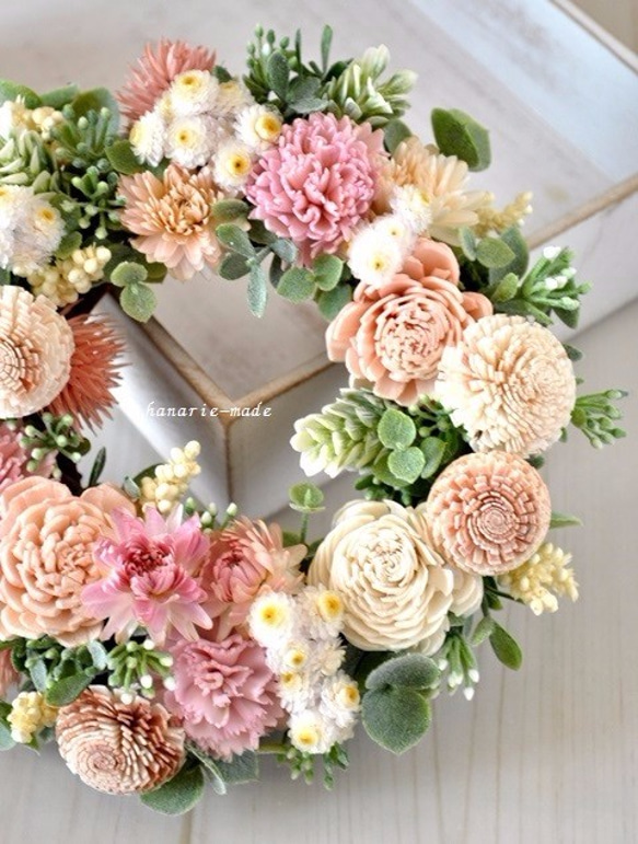 ｓサイズ　pink sola flowers wreath：ピンクのカーネーション 4枚目の画像