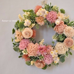 ｓサイズ　pink sola flowers wreath：ピンクのカーネーション 5枚目の画像