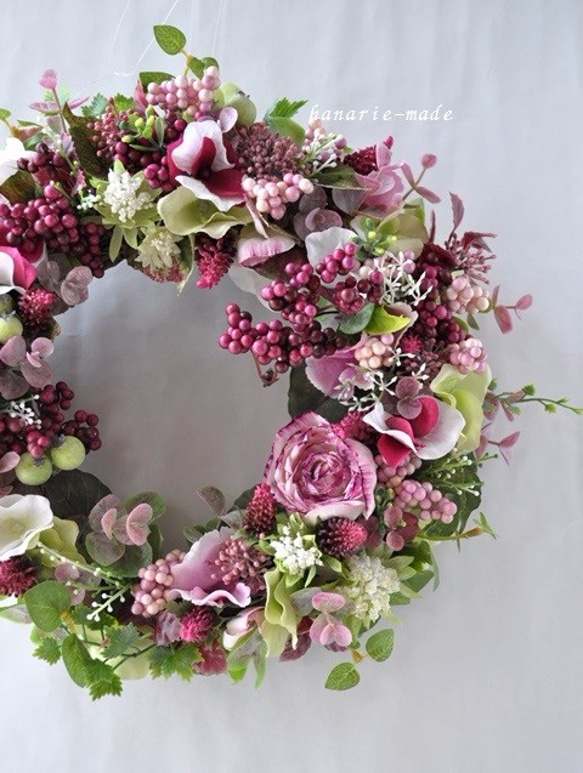 （再）pink purple berry wreath：紫陽花 とｱｽﾄﾗﾝﾃｨｱ 4枚目の画像