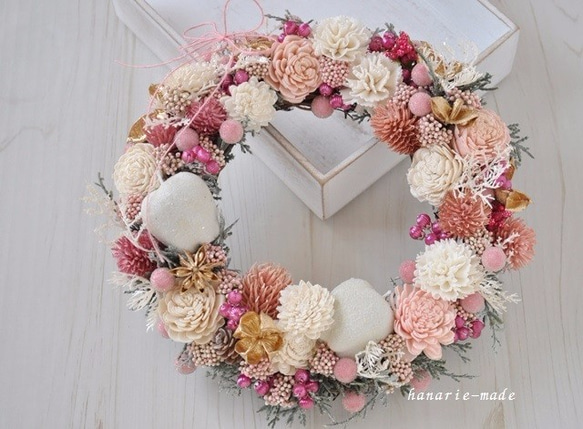 white pink gold wreath ：winter holidays ,2017　no.13 2枚目の画像